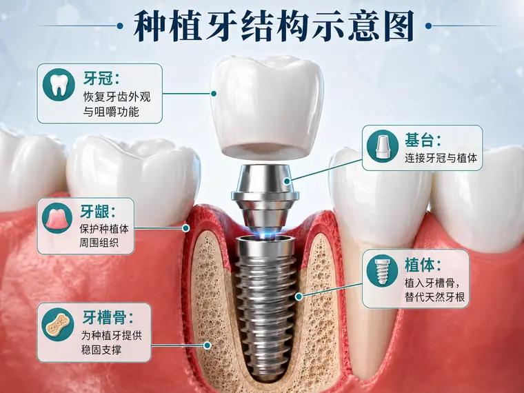 種植牙結構示意圖