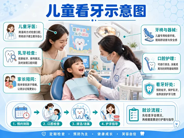 兒童看牙示意圖